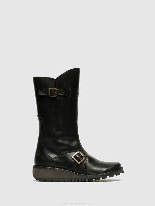 BLACK XX0D344 Buckle Boots MES Fly London Women