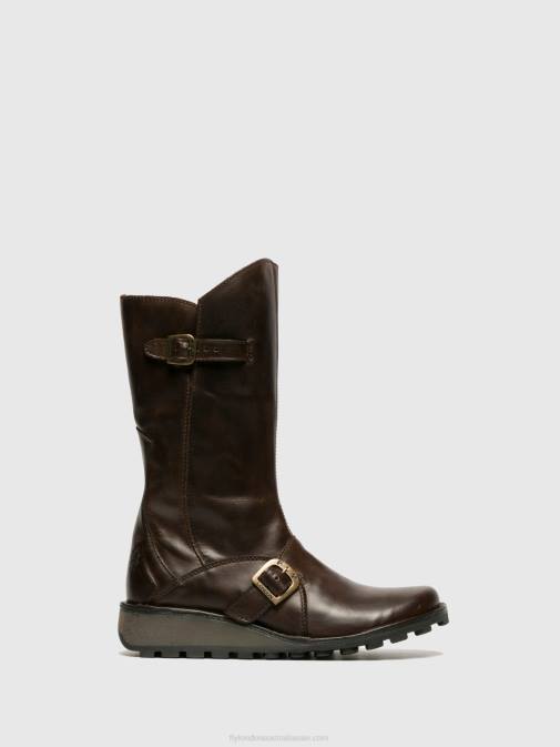 BROWN XX0D343 Buckle Boots MES DK Fly London Women