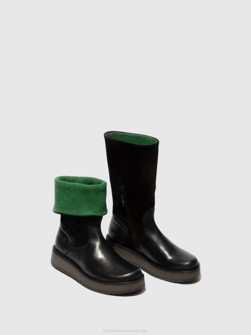 BLACK (GREEN) XX0D297 Zip Up Boots RULA083 Fly London Women