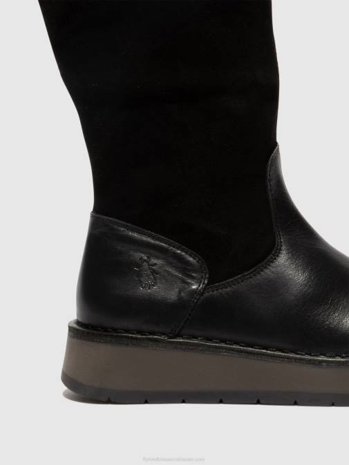 BLACK (GREEN) XX0D297 Zip Up Boots RULA083 Fly London Women