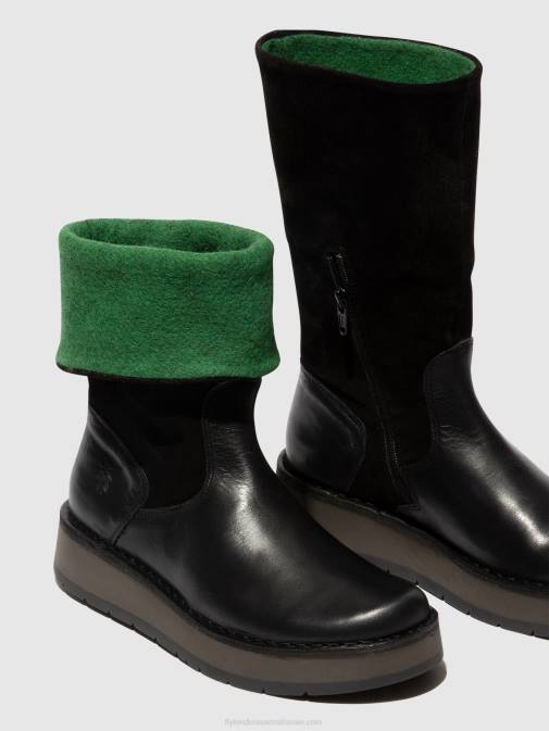BLACK (GREEN) XX0D297 Zip Up Boots RULA083 Fly London Women