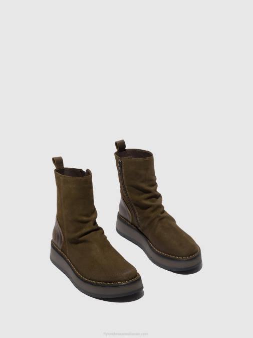 OILSUEDE/RUG SLUDGE/OLIVE XX0D320 Zip Up Boots RENO053 Fly London Women