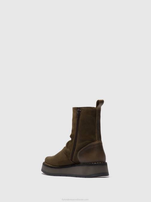 OILSUEDE/RUG SLUDGE/OLIVE XX0D320 Zip Up Boots RENO053 Fly London Women
