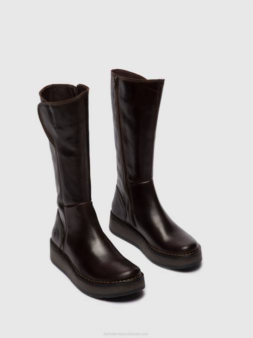 RUG DK. BROWN XX0D341 Zip Up Boots RHEA042 Fly London Women