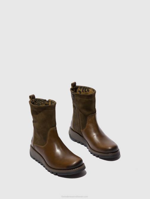 RUG/OILSUEDE OLIVE/SLUDGE XX0D318 Zip Up Boots SAUK794 Fly London Women