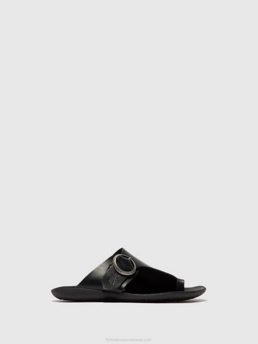 BRIDLE BLACK XX0D384 Open Toe Mules MICA758 Fly London Women