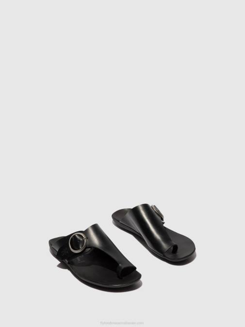 BRIDLE BLACK XX0D384 Open Toe Mules MICA758 Fly London Women