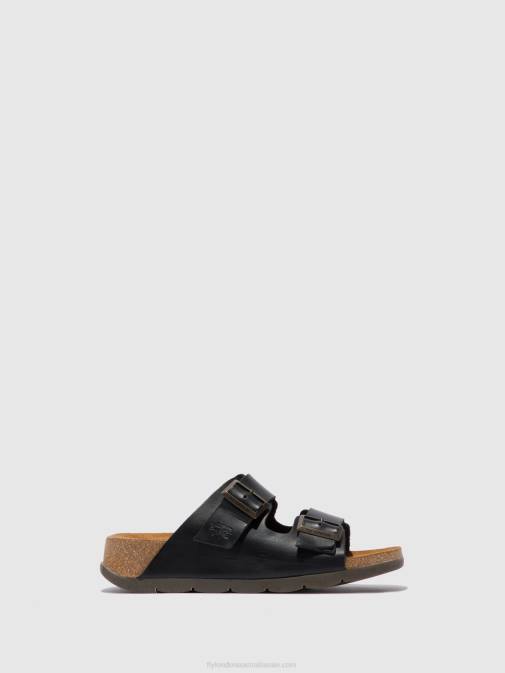 BRIDLE BLACK XX0D387 Open Toe Mules CAJA721 Fly London Women