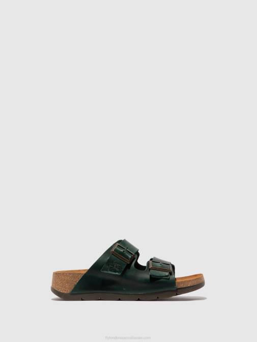 BRIDLE PETROL XX0D386 Open Toe Mules CAJA721 Fly London Women