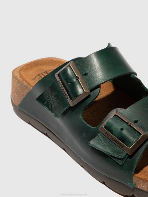 BRIDLE PETROL XX0D386 Open Toe Mules CAJA721 Fly London Women
