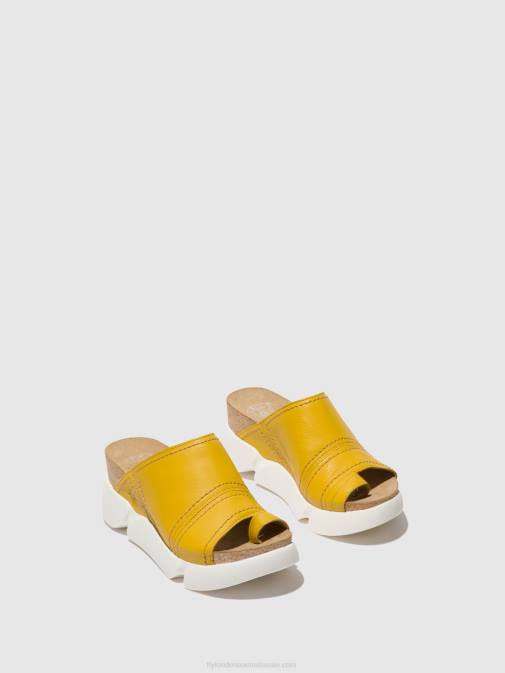 BRIGHT YELLOW XX0D381 Open Toe Mules SIVE866 Fly London Women
