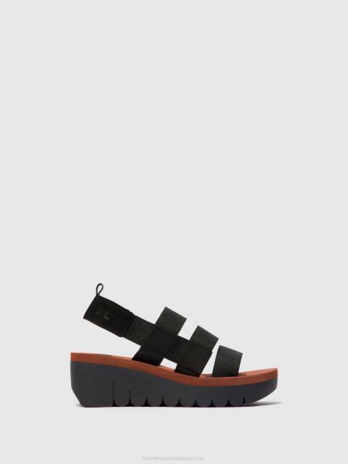 BLACK (BRICK) XX0D536 Strappy Sandals YERE847 Fly London Women