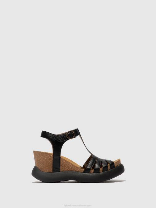 BLACK XX0D408 T-Strap Sandals GAIT959 Fly London Women