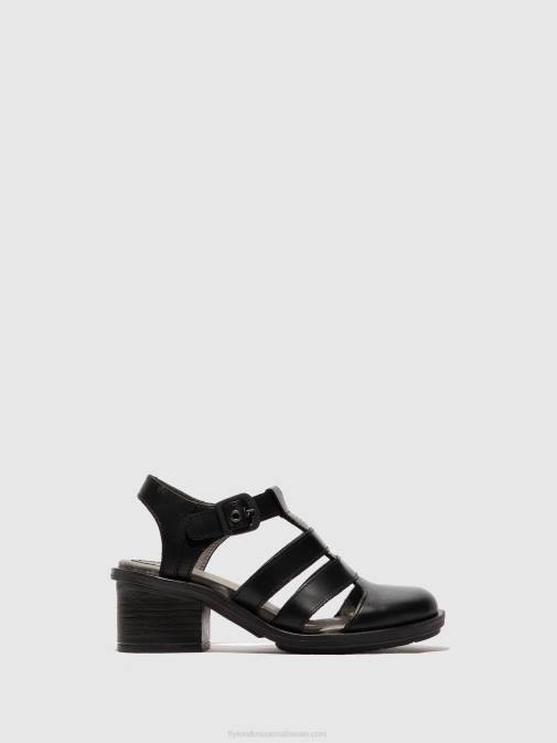 BLACK XX0D420 T-Strap Sandals CAHY195 Fly London Women
