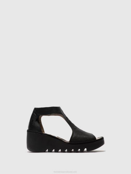 BLACK XX0D422 T-Strap Sandals BEZO306 Fly London Women