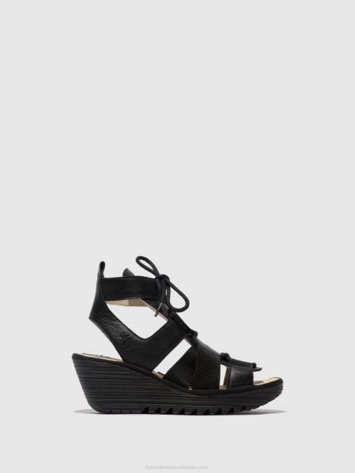 BLACK XX0D473 Lace-up Sandals YACA413 Fly London Women