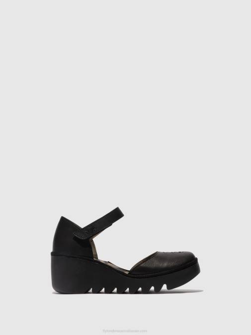 BLACK XX0D512 Ankle Strap Sandals BISO305 Fly London Women