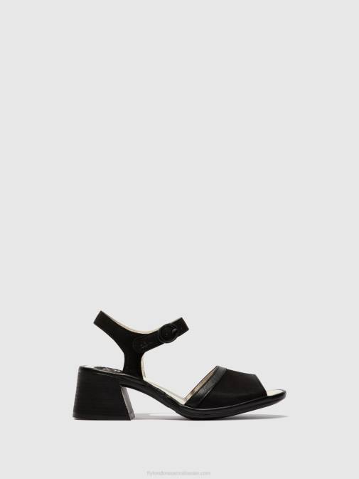 BLACK XX0D531 Ankle Strap Sandals LEAR374 Fly London Women