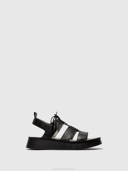 BLACK XX0D573 Strappy Sandals CAIO363 Fly London Women