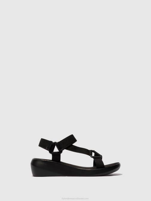 BLACK XX0D581 T-Strap Sandals BREK840 Fly London Women