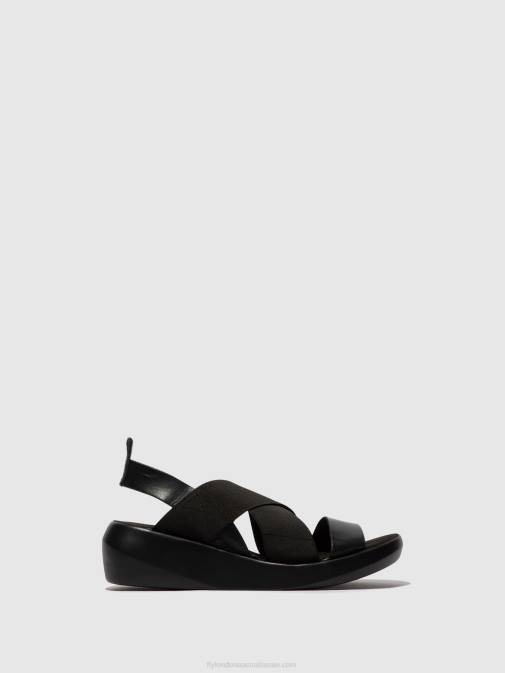 BLACK XX0D593 Crossover Sandals BAJI848 Fly London Women