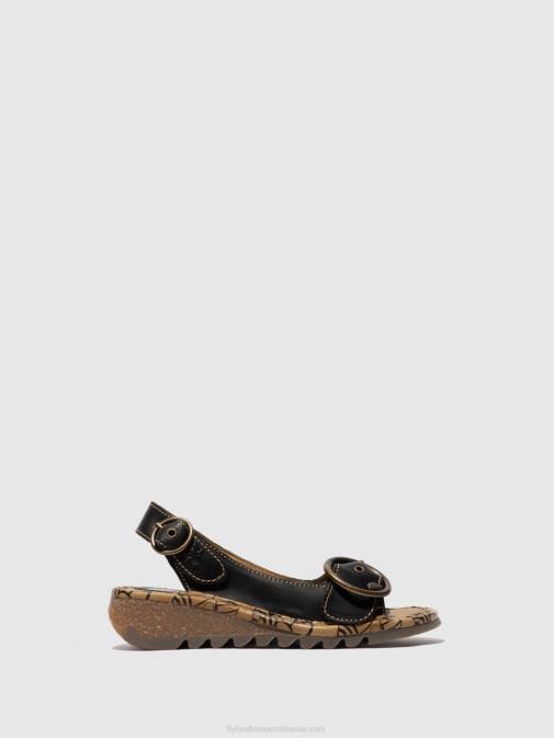 BLACK XX0D613 Buckle Sandals TRAM723 Fly London Women