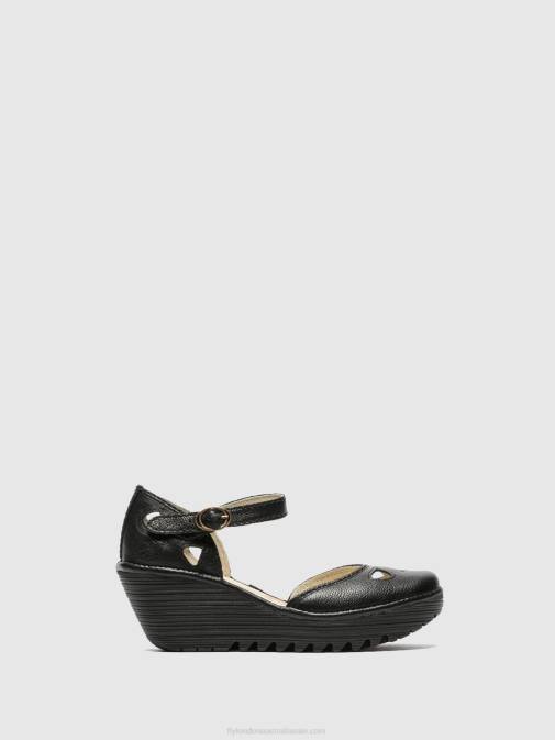 BLACK XX0D616 Wedge Sandals YUNA Fly London Women