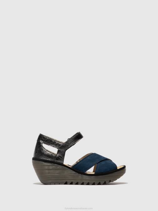 BLUE/GRAPHITE XX0D508 Ankle Strap Sandals YENT365 Fly London Women