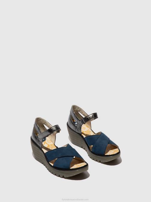 BLUE/GRAPHITE XX0D508 Ankle Strap Sandals YENT365 Fly London Women