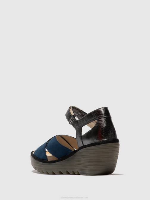 BLUE/GRAPHITE XX0D508 Ankle Strap Sandals YENT365 Fly London Women