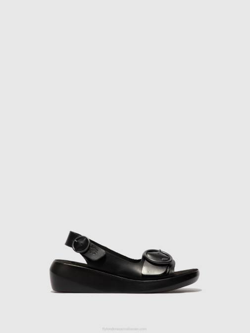 BRIDLE BLACK XX0D603 Sling-Back Sandals BERK754 Fly London Women