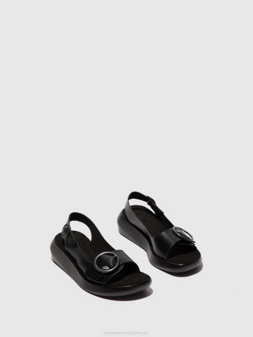BRIDLE BLACK XX0D603 Sling-Back Sandals BERK754 Fly London Women
