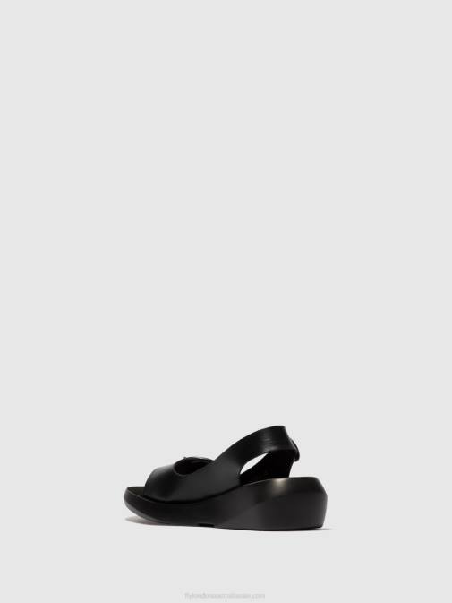 BRIDLE BLACK XX0D603 Sling-Back Sandals BERK754 Fly London Women