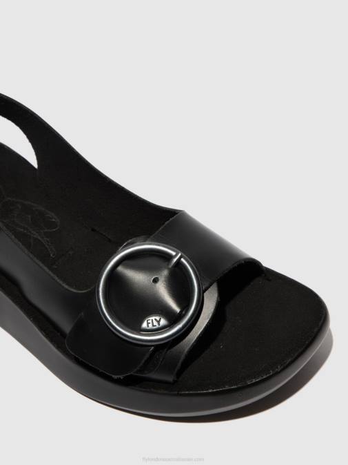 BRIDLE BLACK XX0D603 Sling-Back Sandals BERK754 Fly London Women