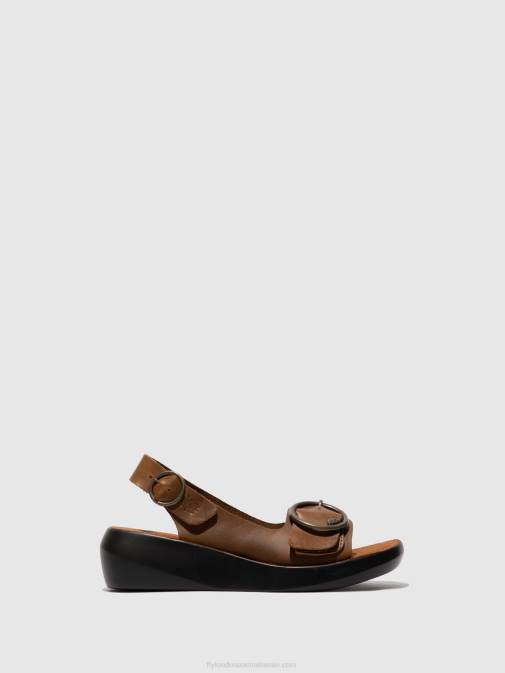 BRIDLE CAMEL XX0D602 Sling-Back Sandals BERK754 Fly London Women