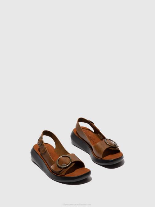 BRIDLE CAMEL XX0D602 Sling-Back Sandals BERK754 Fly London Women
