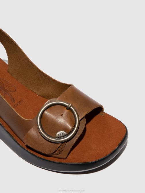 BRIDLE CAMEL XX0D602 Sling-Back Sandals BERK754 Fly London Women