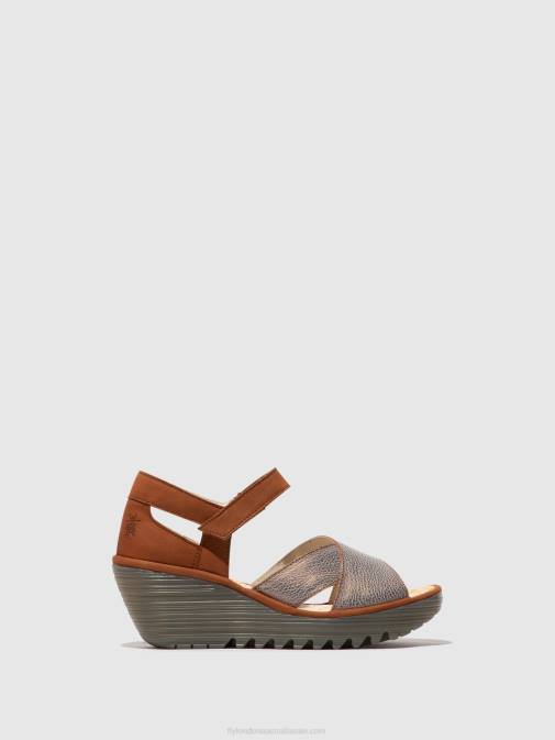 BRONZE/TAN XX0D567 Ankle Strap Sandals YENT365 Fly London Women