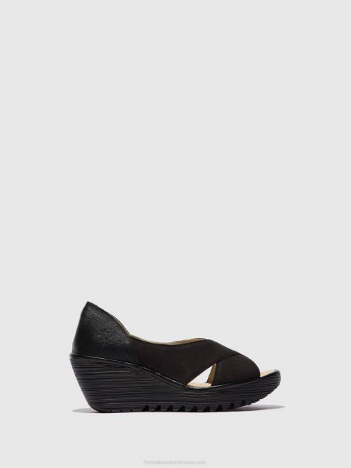 CUPIDO/MOUSSE BLACK XX0D597 Open Toe Sandals YOMA307 Fly London Women