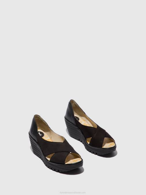 CUPIDO/MOUSSE BLACK XX0D597 Open Toe Sandals YOMA307 Fly London Women