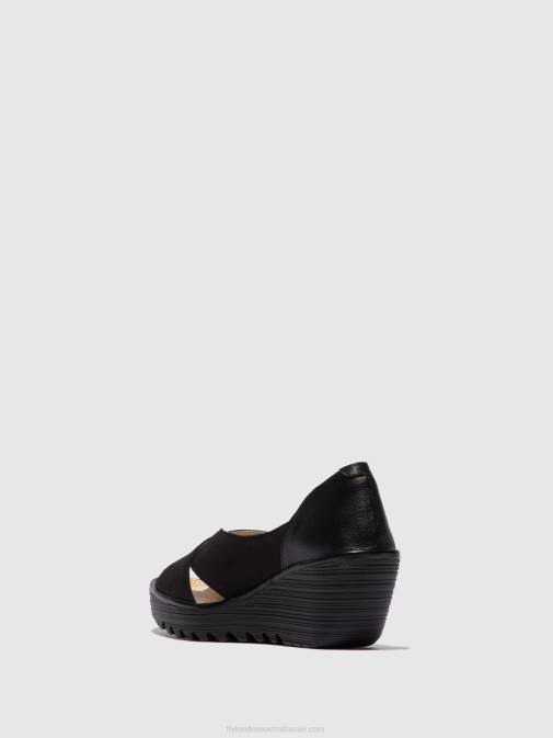 CUPIDO/MOUSSE BLACK XX0D597 Open Toe Sandals YOMA307 Fly London Women