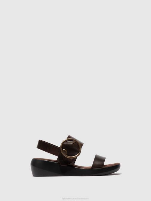 DARK BROWN XX0D468 Sling-Back Sandals BANI739 Fly London Women