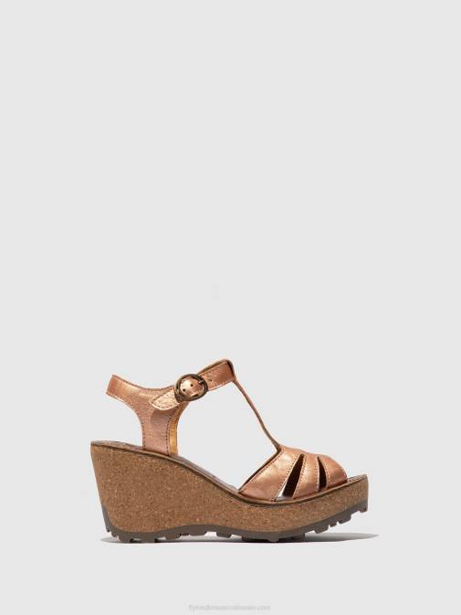 GOLD BLUSH GOLD XX0D523 T-Strap Sandals Fly London Women