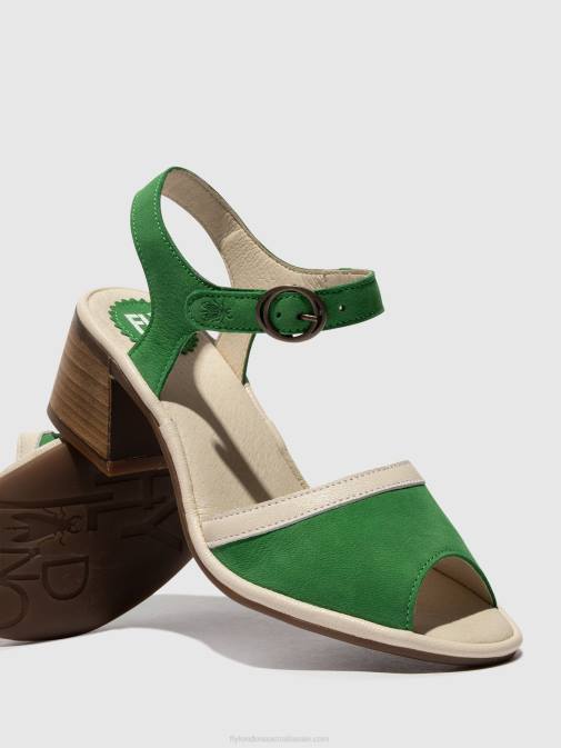 LIGHT GREEN/OFFWHITE XX0D569 Ankle Strap Sandals LEAR374 Fly London Women
