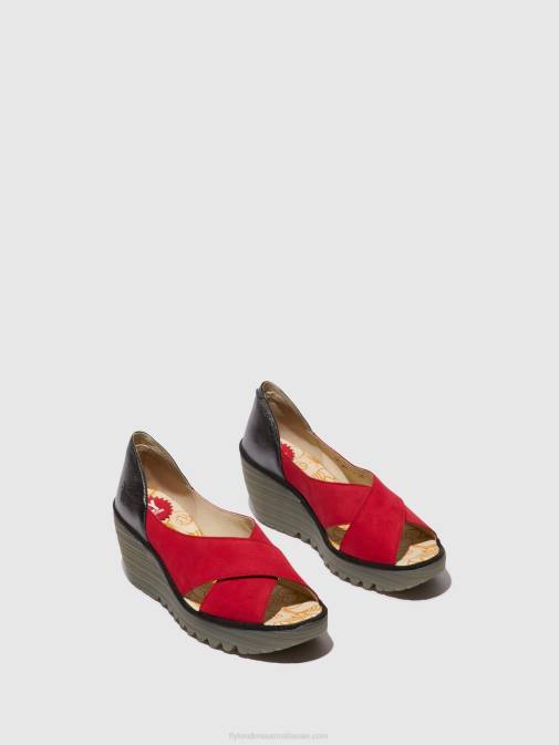 LIPSTICK RED/GRAPHITE XX0D483 Crossover Sandals YOMA307 Fly London Women