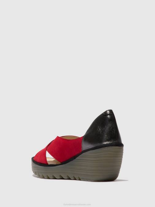 LIPSTICK RED/GRAPHITE XX0D483 Crossover Sandals YOMA307 Fly London Women