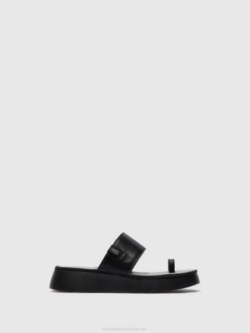 MOUSSE BLACK XX0D607 Strappy Sandals CHEV316 Fly London Women