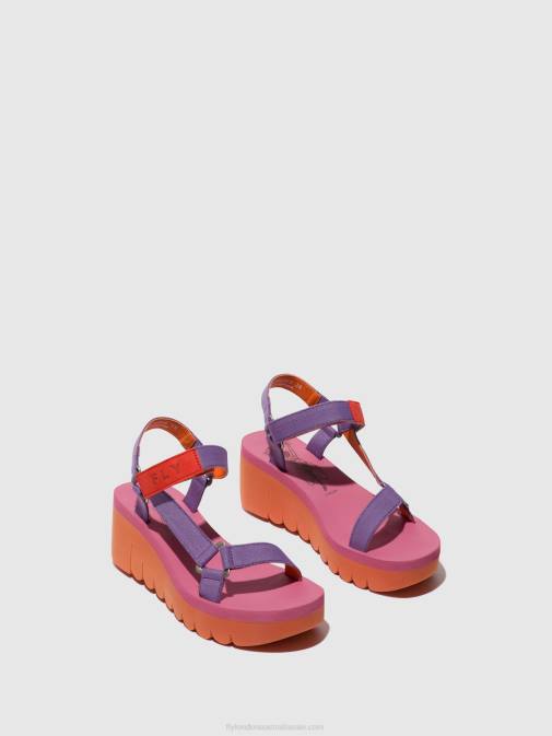 ORANGE/VIOLET (ROSE) XX0D396 Velcro Sandals YEFA726 Fly London Women