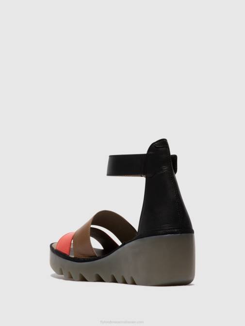 RASPBERRY/GROUND/BLACK XX0D423 Strappy Sandals BONO290 Fly London Women