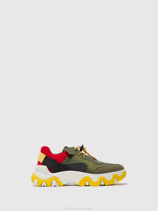 MULTI KHAKI/RED/YELLOW XX0D763 Elasticated Trainers FIAN634 Fly London Women